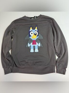 Bluey Vampire Gray Crew Neck Sweater with Cartoon Graphic Halloween size S